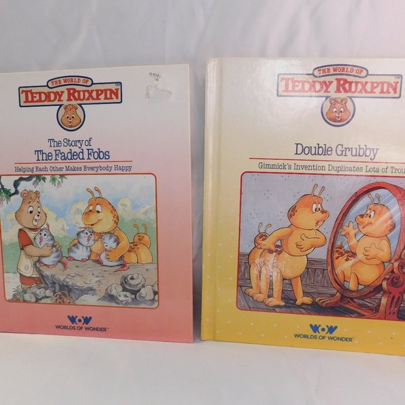 Vintage The World of Teddy Ruxpin Books Lot of 2 Double Grubby and Faded Fobs - Picture 1 of 5